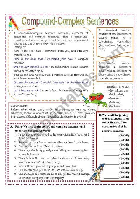 Simple Compound Complex And Compoundcomplex Sentences Worksheet