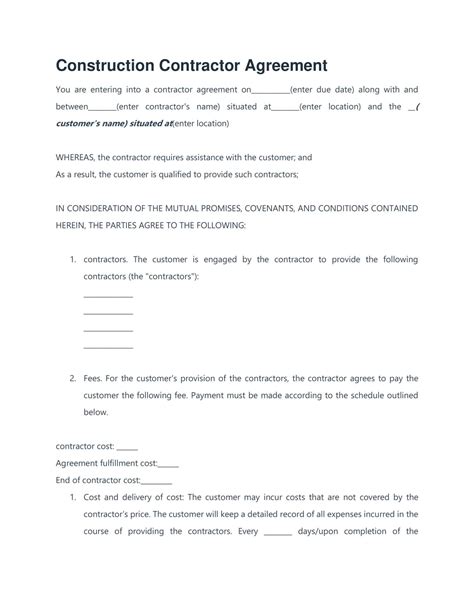 Simple Construction Contract Template Free