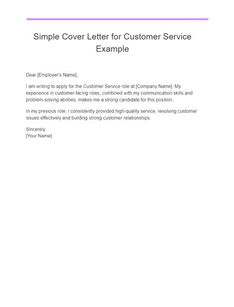 Simple Cover Letter Examples For Customer Service