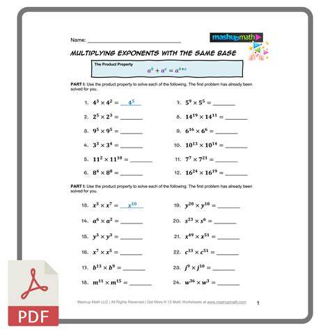Simple Exponents Worksheets