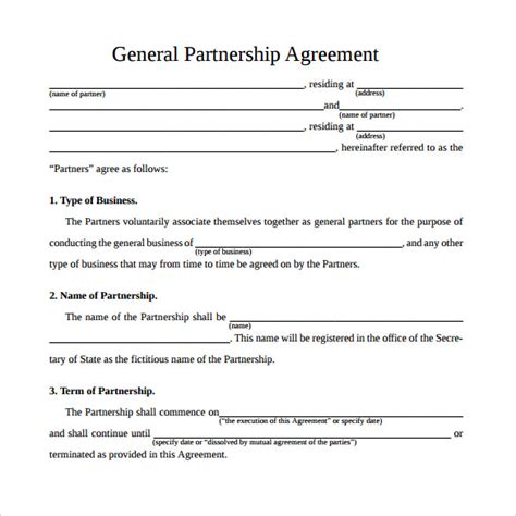 Simple General Partnership Agreement Template