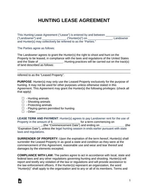 Simple Hunting Lease Agreement Template