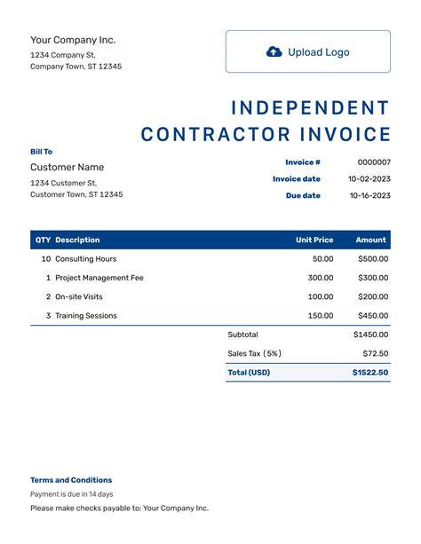 Simple Invoice Template For Independent Contractor