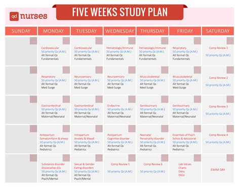 Simple Nursing Study Calendar