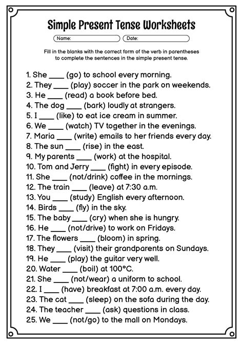 Simple Present Tense Worksheets