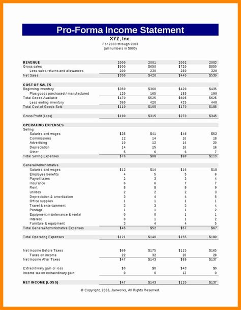Pro Forma Financial Statement Template SampleTemplatess