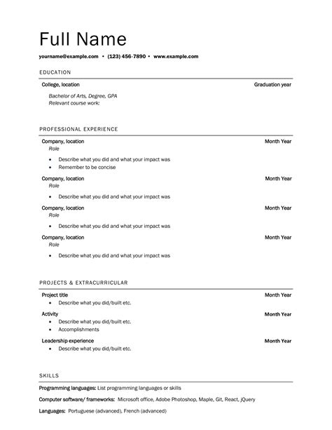 Simple Resume Templates Examples