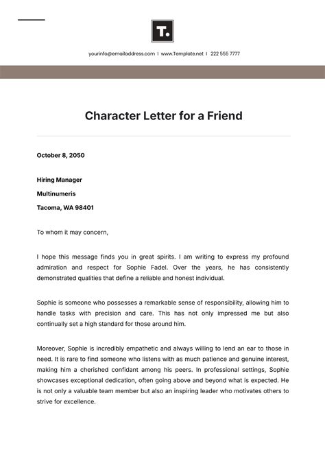 Simple Sample Character Reference Letter For A Friend