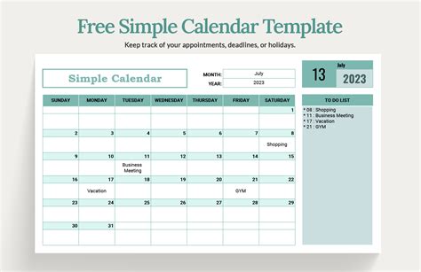 Download Printable Simple Monthly Calendar Horizontal PDF