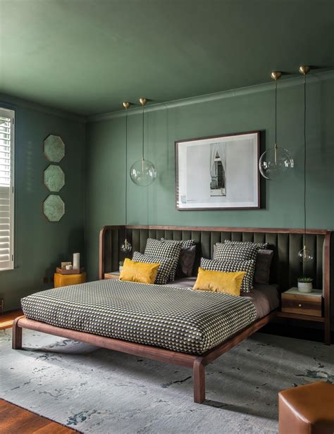 Simple dark green and brown bedroom