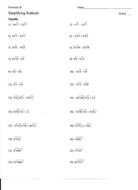 Simplify Radicals Worksheet With Answers