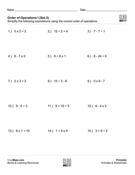 Simplify Using Order Of Operations Worksheet