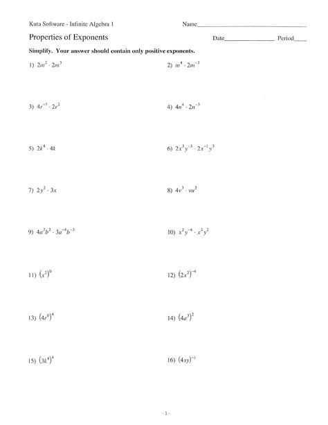 Simplifying Expressions Exponents Worksheet
