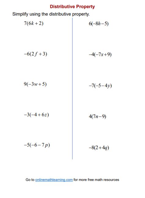 Master the Art of Algebraic Simplification: Unleash Your Potential with our Distributive Property Worksheet PDF!
