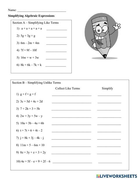 Simplifying Linear Expressions Worksheets | Algebraic expressions