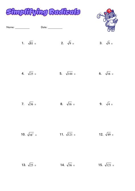 Simplifying Radicals Algebra 2 Worksheet