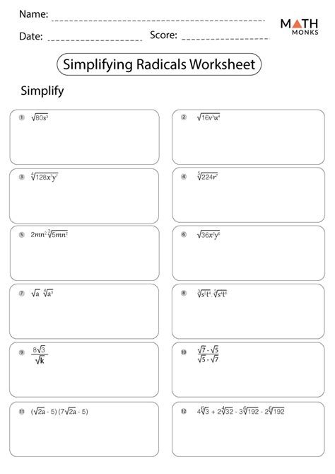 Simplifying Radicals With Variables Worksheet