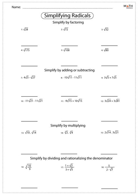 Simplifying Radicals Worksheet 1 Answers - Worksheet List