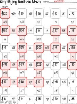 Simplifying Radicals Worksheet Answer Key Simplifying Radicals Maze