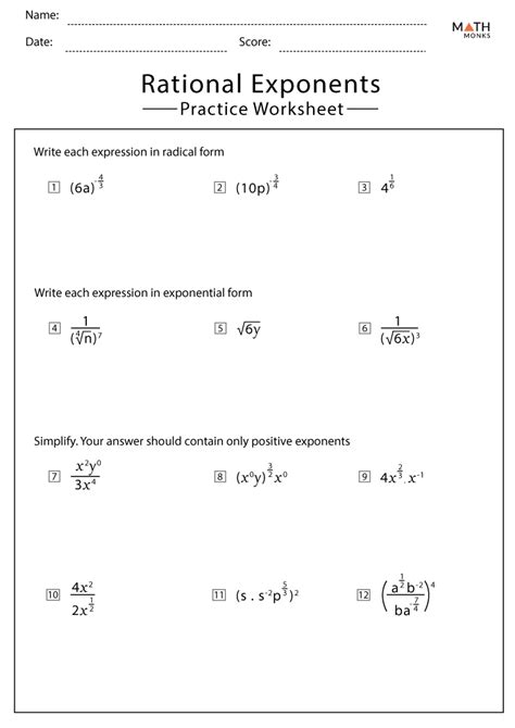 Simplifying Rational Exponents Worksheet