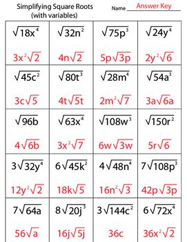 Simplifying Square Roots With Variables Worksheet by Kevin Wilda