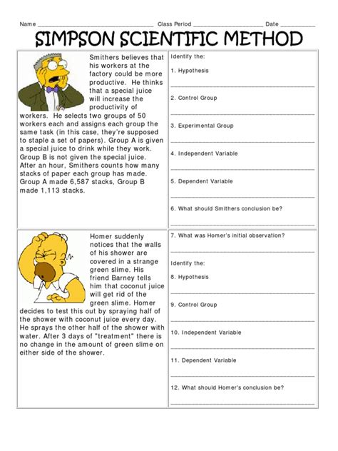 Simpsons Scientific Method Worksheet