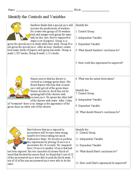 Simpsons Identify The Controls And Variables