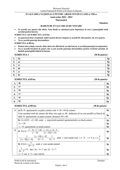 Simulare Evaluare Nationala Matematica
