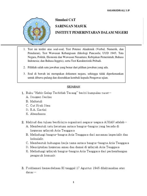 Simulasi Cat Ipdn Gratis