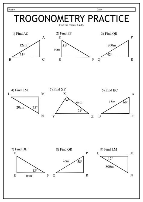 Sine Cosine And Tangent Practice Worksheet Answers