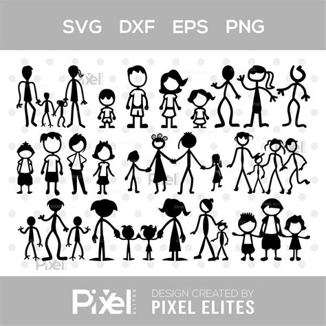 Download Single Line Stick Family Silhouette DXF Files