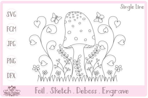 Download Single Line Toadstool Scene SVG Creativefabrica
