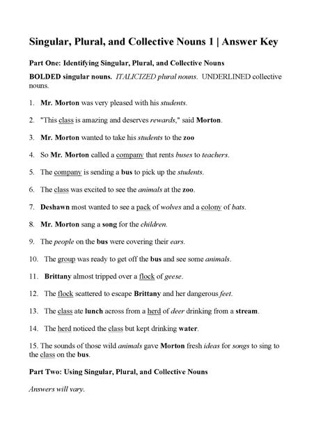 Singular And Plural Nouns Worksheets With Answer Key Pdf