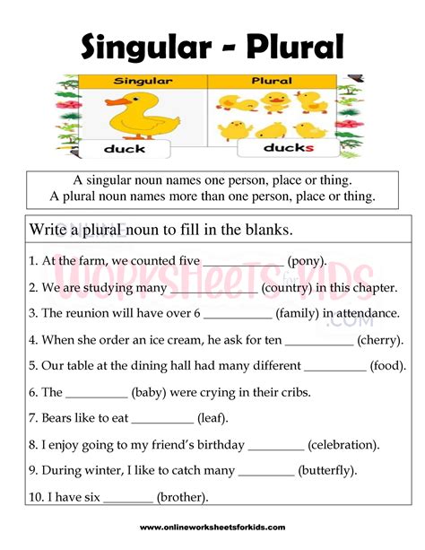 Understanding The Basics Of Singular And Plural Sentences Worksheets Pdf