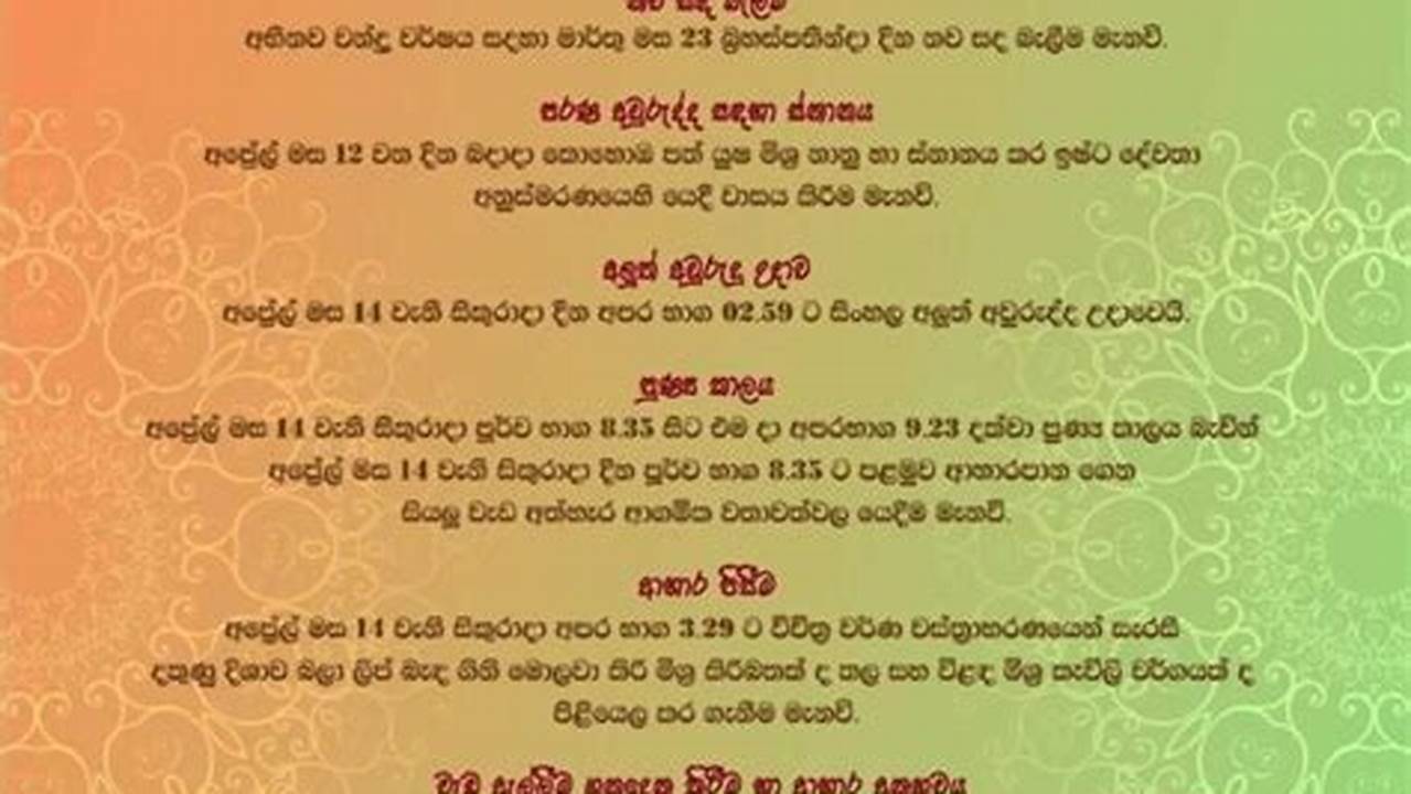 Sinhala Hindu New Year 2024 Nakath