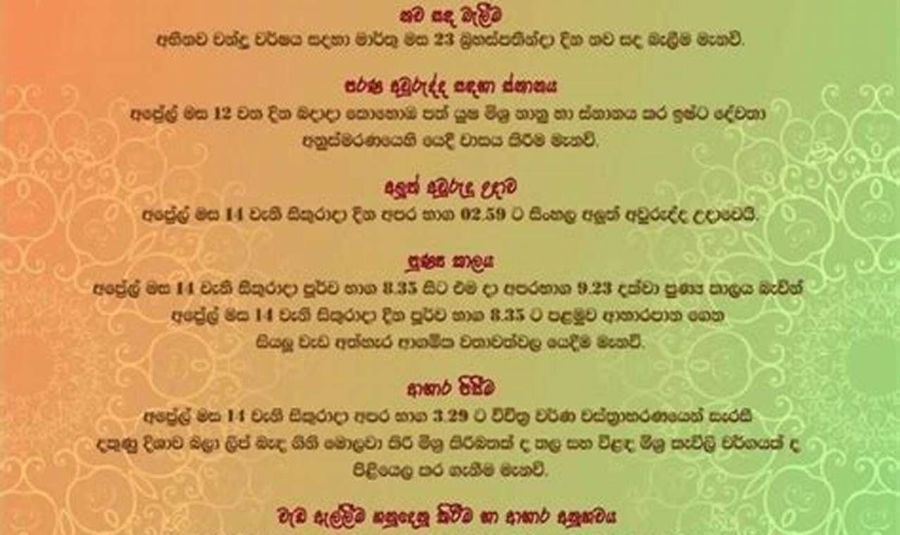 Sinhala Hindu New Year 2024 Nakath