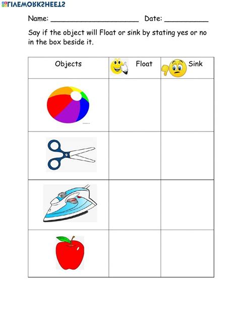 Sinking And Floating Worksheet