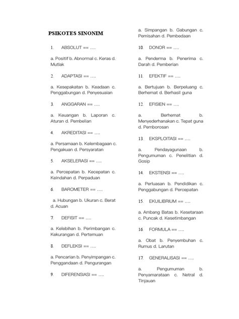 Sinonim dalam Psikotes