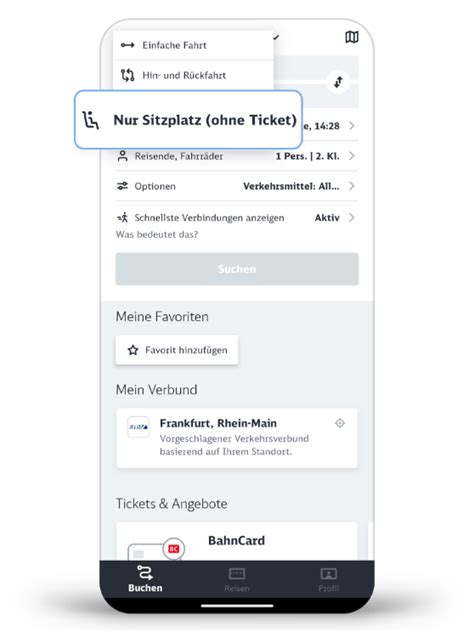 Sitzplatz über Bahn App Buchen