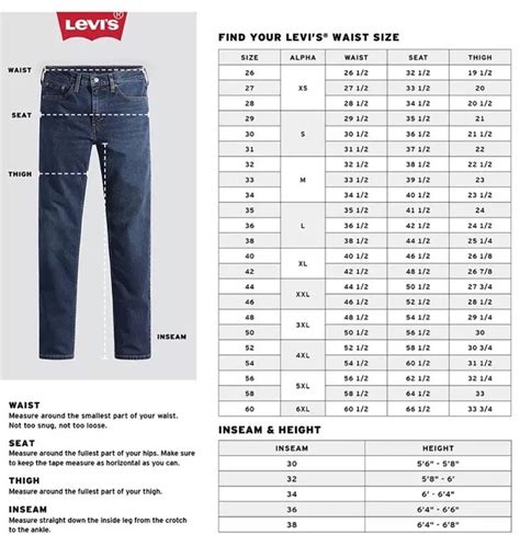 Size Chart For Levi Jeans