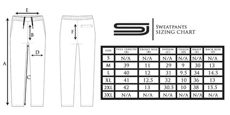 Size Chart For Sweatpants