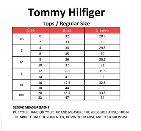 Size Chart For Tommy Hilfiger
