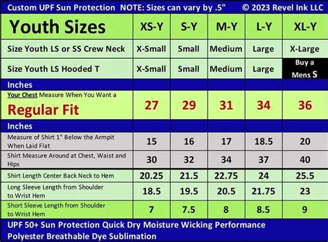 Size Chart For Youth Sizes
