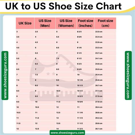 Size Chart Us And Uk