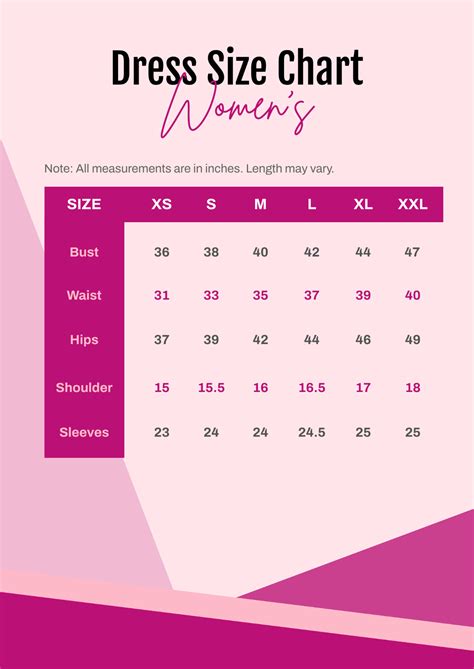 Size Chart Womens Dress