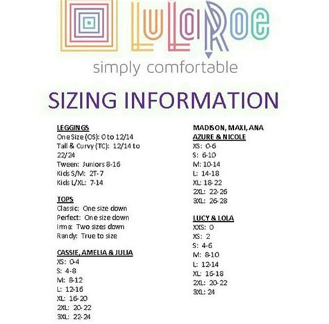 Sizing Chart For Lularoe