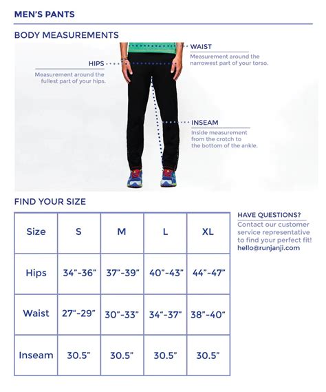 Sizing Chart Mens Pants