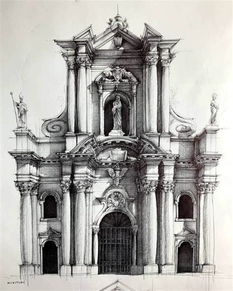 Sketch Baroque Architecture Drawing