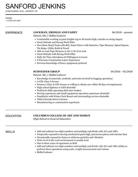 Skilled Resume Sample