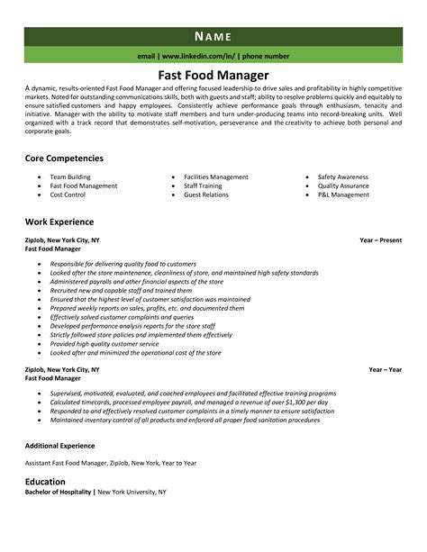 Skills For Resume Fast Food